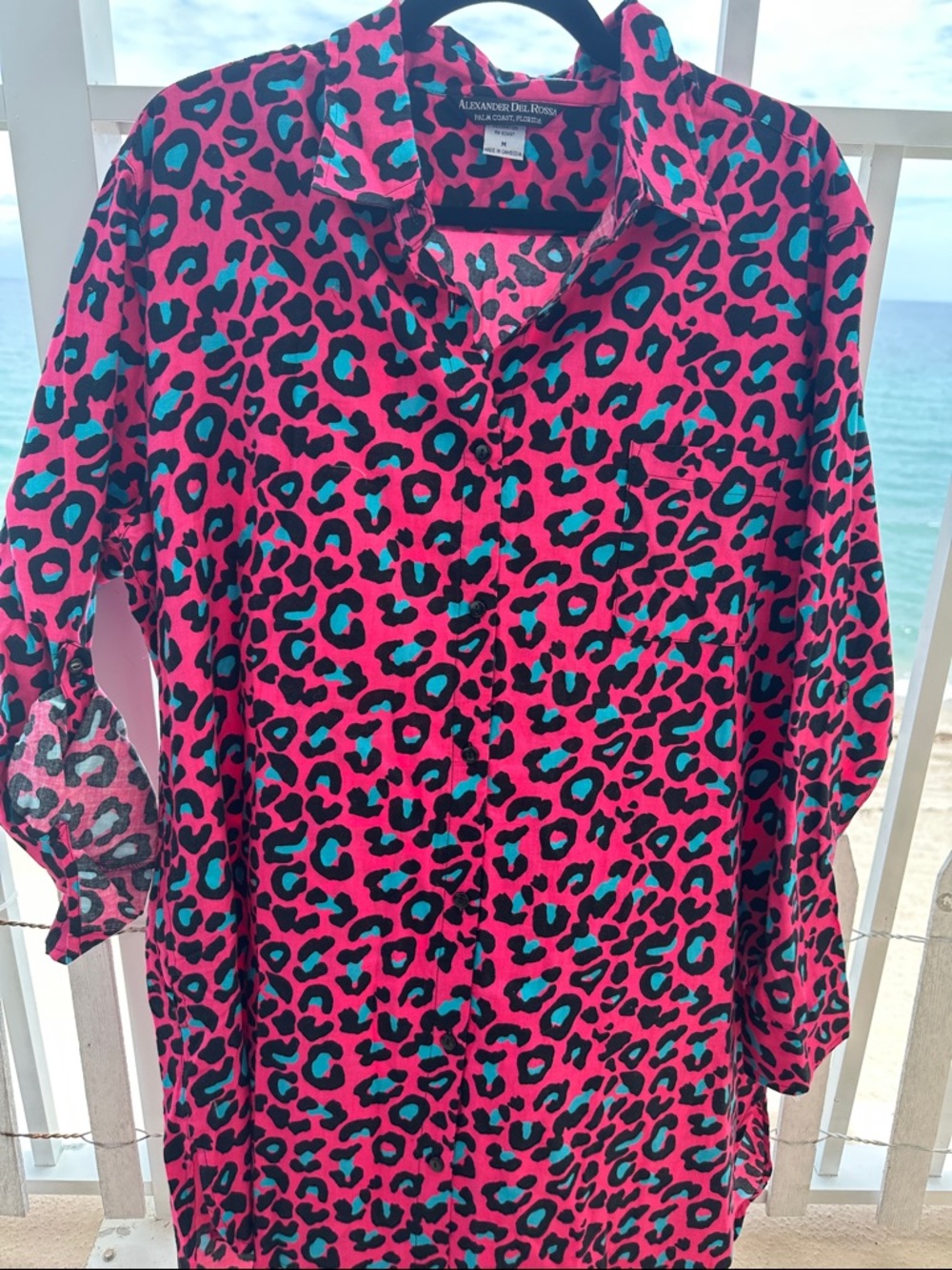 Alexander Del Rossa Pink & Teal Leopard Button-Up shirt dress